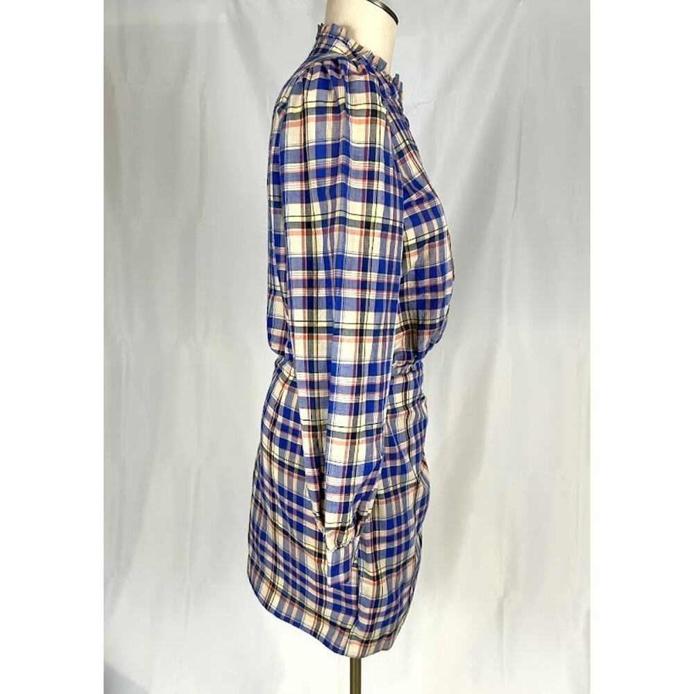 Sezane Plaid Telma Mini Dress Blue Ochre Tartan Ruffle Collar Wrap EU 38 US 6 - Picture 6 of 10